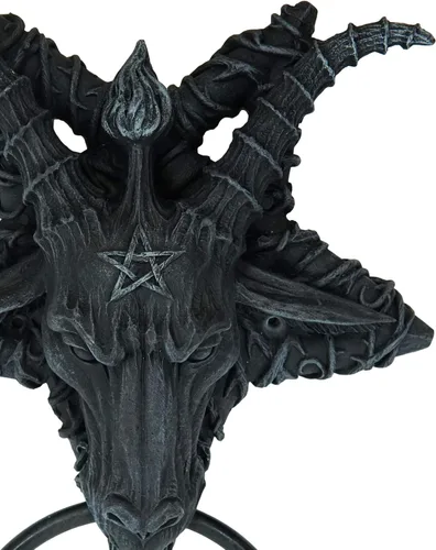 Vista 3 de Ebros Samael Lilith Baphomet de piedra sintética sabática de cabra de Mendes con cabeza en pentagrama invertido estrella para puerta de 6.5 pulgadas