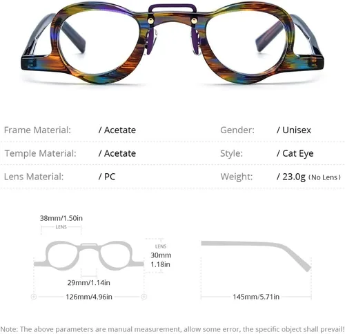 Vista 4 de HEPIDEM Acetate Glasses Frame Men,Round Optical Eyeglasses Women Vintage Retro Eyewear 9153