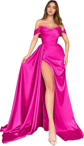 Vista 34 de Dream Wedding Vestidos de fiesta de satén con hombros descubiertos con Agua
