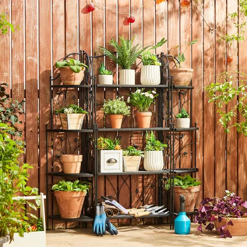 Vista 2 de Glitzhome Soporte para plantas de esquina de metal negro de 4 niveles de 52 pulgadas de alto
