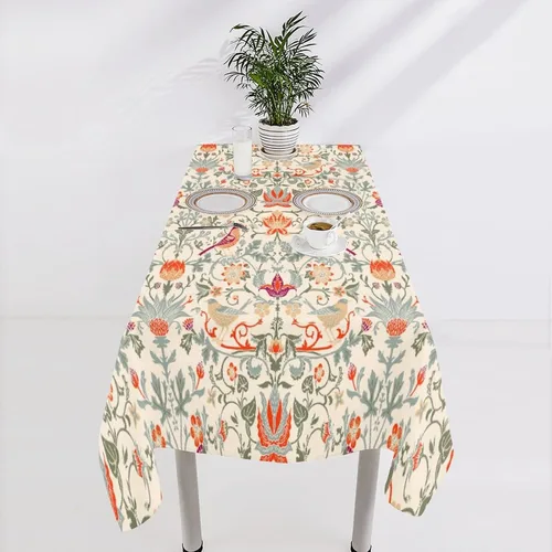 Vista 342 de Mantel Floral Retro de Pájaros, Diseño Original Bohemio William Morris Estampado Cubierta de Mesa para Hogar Picnic Fiesta Comedor Cocina William