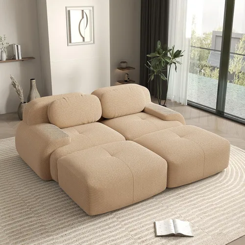 Vista 25 de Sofá biplaza moderno de 80 pulgadas para sala de estar, sofá de pana en forma de nube con asiento profundo, sofá modular negro, sofás de dos plazas