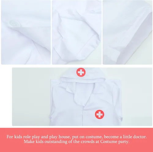 Vista 5 de WRITWAA Disfraz de médico para niños, abrigo de laboratorio blanco, disfraz de médico con sombrero, disfraz de científico para niños, disfraz