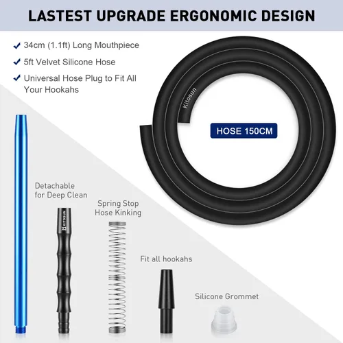 Vista 3 de Kitosun D-Hose Juego de manguera para cachimba – Accesorios para shisha premium de 1.1 pies de largo mango de boquilla de aluminio desmontable
