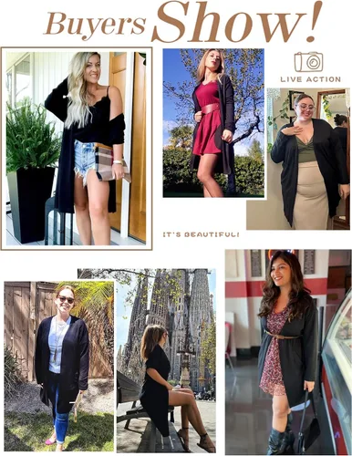 Vista 4 de AUSELILY Cárdigan para mujer con bolsillos, manga larga, casual, ligero, frente abierto, cárdigan
