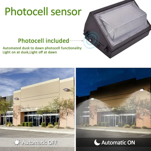 Vista 3 de Paquete de luz LED de pared de 80 W con fotocélulas del atardecer al amanecer, luz diurna de 10500 lm 5000 K, entrada AC100-277V, reemplazo de 500 W