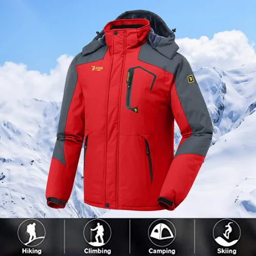 Vista 5 de JINSHI - Chaqueta de esquí para hombre, tejido polar, impermeable, rompevientos
