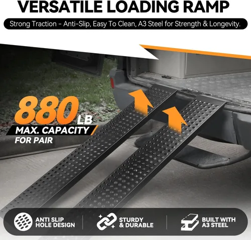 Vista 2 de Auto Dynasty Rampas de carga de acero resistentes de 63" x 9", capacidad de 880 LBS para motocicletas, remolques, rampas de acero para camionetas