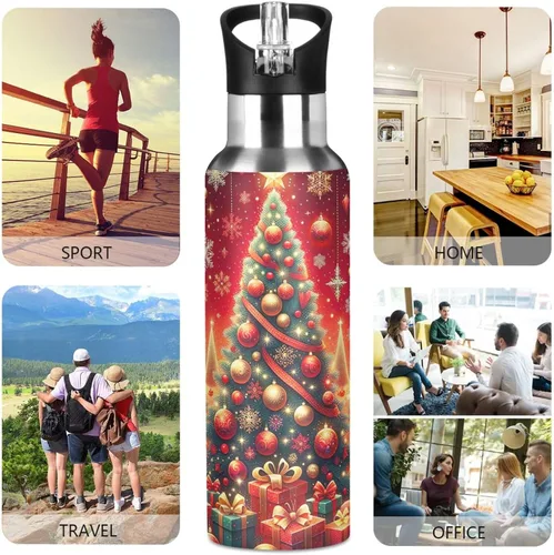 Vista 5 de Christmas Trees Insulated Stainless Steel Water Bottle with Straw 32 Oz Leakproof Water Bottles, BPA-Free Sport Water Bottle