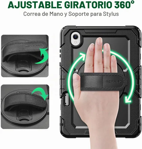 Vista 3 de SEYMAC Funda para Samsung Galaxy Tab S11 5G 2025 de 11 pulgadas, resistente a prueba de golpes, con protector de pantalla, soporte giratorio, correa
