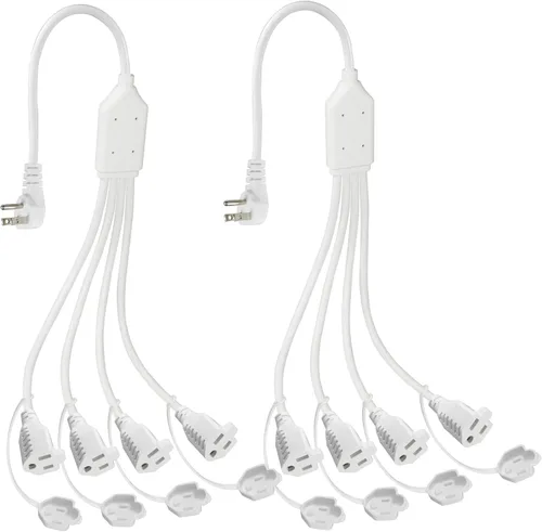 Vista 10 de Divisor de Tomacorriente de 4 Vías - Negro Paquete de 1 Enchufe Plano Angulado de 90 Grados Cable de Extensión de 1 a 4 Regleta de Enchufes, Calibre