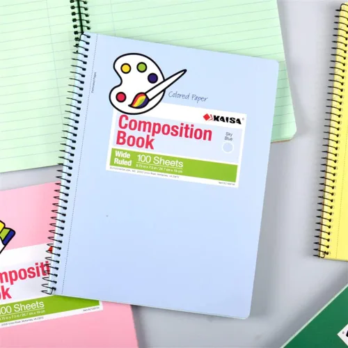 Vista 2 de KAISA Cuaderno de espiral de papel de colores, rayas anchas de 7-1/2 x 9-3/4 pulgadas, encuadernado con alambre de 1 sujeto, 100 hojas/bloc, 4 blocs