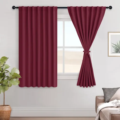Vista 16 de Hiasan Cortinas opacas negras para dormitorio, cortinas opacas cortas de 45 pulgadas de largo, con aislamiento térmico, bolsillo para barra