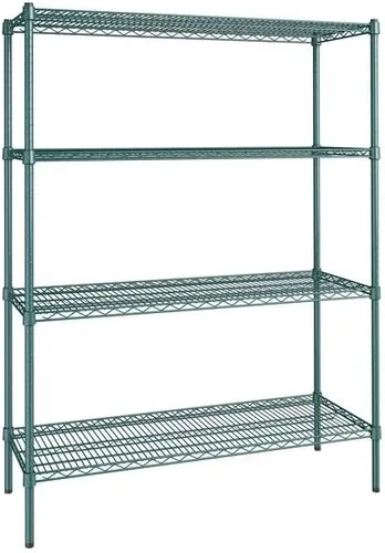 Vista 191 de Kit de 4 estantes de epoxi verde NSF de 21 x 72 pulgadas con postes de 86 pulgadas, estantería de almacenamiento resistente, kit de estantería