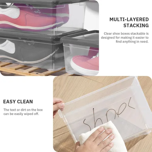 Vista 4 de Cajas de zapatos de plástico gris claro apilables contenedores de almacenamiento con tapas Cerrar, apilable, ampliamente utilizado, transparente