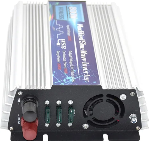 Vista 5 de Inversor de corriente 800W con salida de enchufes dobles y entrada USB5V 2000mA DC12V o 24V, salida AC110V 60Hz (12V)