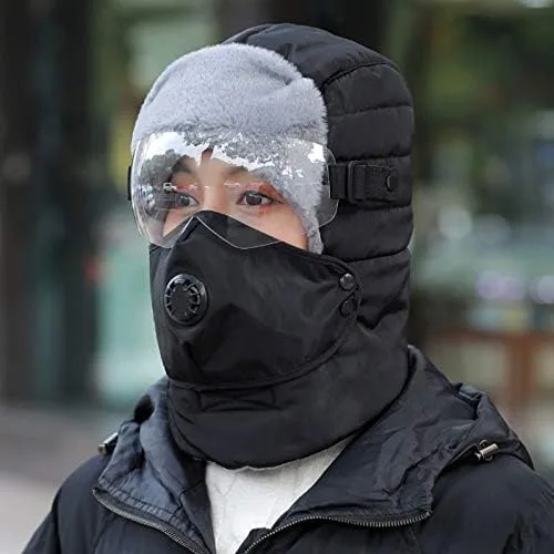 Vista 2 de Felite Fnn Unisex Winter Sports Warm Faux Fur Ushanka Trapper Hat Trooper Russian Hat with Glasses Mouth Cover Ear Flaps