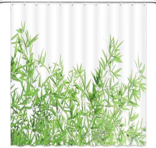 Vista 15 de Cortina de ducha pequeña, spa con hojas de piedra de agua, jardín, japonés, asiático, naturaleza, negro, blanco, verde, RV, baño, decoración