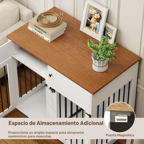 Vista 4 de Mueble de jaula para perros grande, perrera de interior de 41 pulgadas con divisor removible y puertas dobles, jaulas de madera para perros para 2