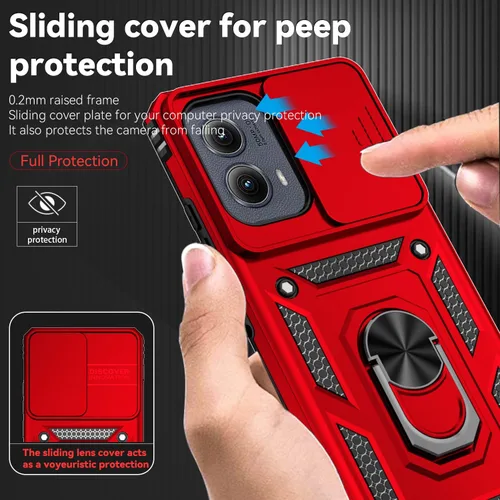 Vista 4 de Funda para Motorola Edge 2024 con cubierta deslizante para cámara, protector de pantalla HD [prueba de caídas de grado militar] Soporte de anillo