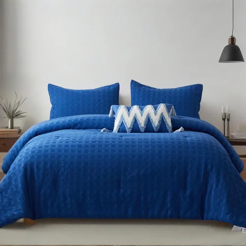 Vista 9 de Simple&Opulence Juego de edredón 100% algodón tejido gofre, juego de ropa de cama de 3 piezas (1 edredón y 2 fundas de almohada), ligero, suave