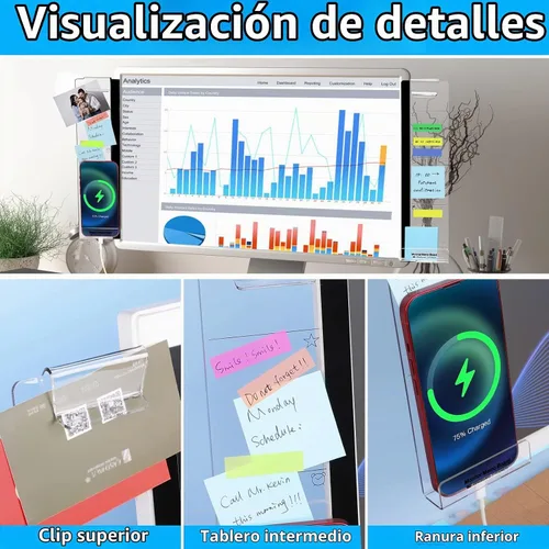 Vista 3 de Tabla de notas adhesivas para monitor, 2 piezas, soporte multifunción para notas adhesivas para pantalla de computadora, tabla de notas adhesivas