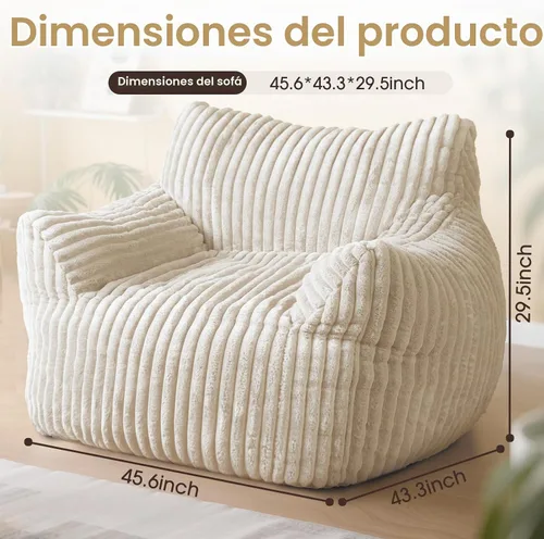Vista 2 de Puf gigante de felpa de gran tamaño con reposabrazos Beige