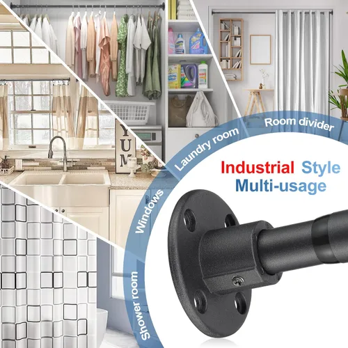 Vista 7 de Barra de ducha resistente – Barra de cortina de ducha industrial montada en la pared para baño, armario, ropa colgante, patio al aire libre – Poste