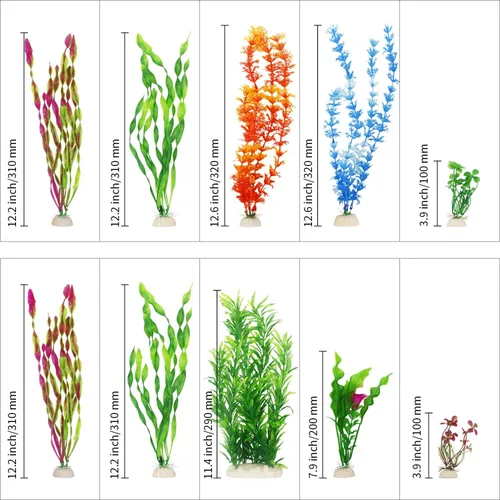 Vista 3 de MyLifeUNIT Plantas artificiales para peceras, paquete de 10 plantas de acuario de plástico para decoración