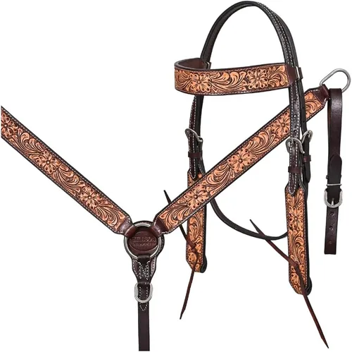 Vista 6 de HILASON Western Horse Headstall Breast Collar Set American Leather Floral Tack for Horses