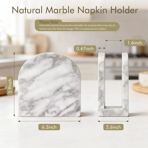Vista 2 de Servilletero de mármol para mesa, servilleteros verticales con textura única de mármol, dispensador de servilletas de pie para cocina, comedor