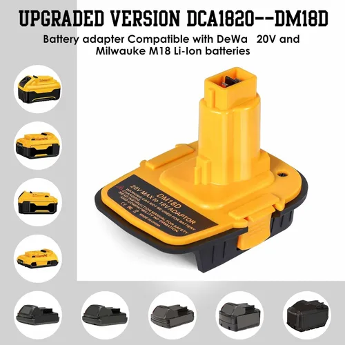 Vista 4 de 1 paquete de convertidor adaptador DM18D versión actualizada DCA1820 para Dewalt 20V y para batería Milwaukee de 18 V para funcionar para Dewalt 20