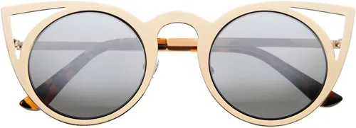 Vista 14 de zeroUV Gafas de sol redondas de metal recortadas con lente de espejo de ojo de gato para mujer