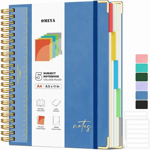 Vista 14 de Cuaderno espiral de cuero con 5 temas: cuaderno de tapa dura con rayas Verde