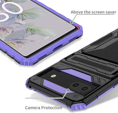 Vista 3 de Funda para teléfono para Pixel 6A, funda para Google 6A GX7AS con protector de pantalla, cartera desmontable para tarjeta de crédito con soporte