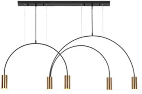 Vista 9 de Líneas geométricas nórdicas forma arqueada colgante de luz altura ajustable lámpara de metal iluminación negro oro moderno lámpara colgante