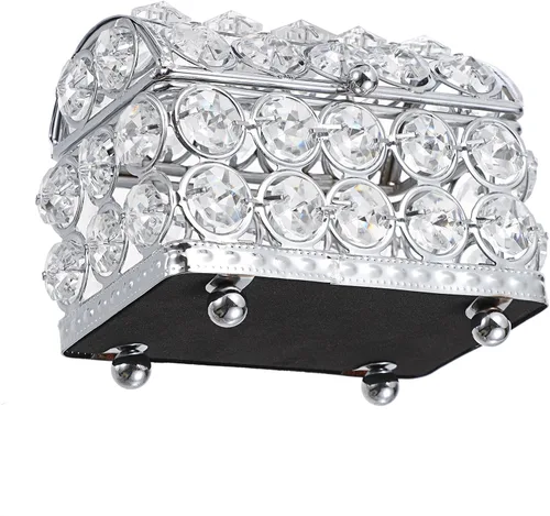 Vista 5 de Hipiwe Caja de joyería de cristal con espejo plateado para cofre del tesoro, pequeña caja de recuerdos, vitrina decorativa para joyas, organizador