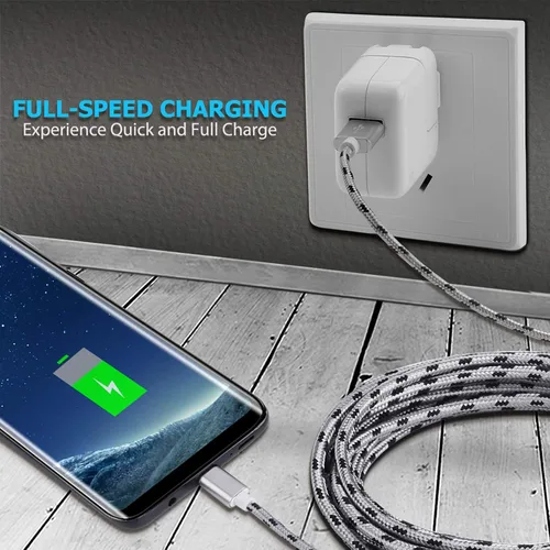 Vista 6 de 2 cables de carga, paquete de 2 cables USB tipo C de 15 pies, cable trenzado de carga rápida extralargo, cable de carga USB C-A para Samsung Galaxy