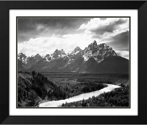 Vista 2 de ArtDirect View from river valley towards snow covered mountains, river in foreground, Grand Teton National Par 18x15 Black Modern Wood Framed with