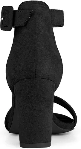 Vista 5 de Allegra K, Sandalias de correa de tobillo con hebilla de tacón grueso alto para mujer