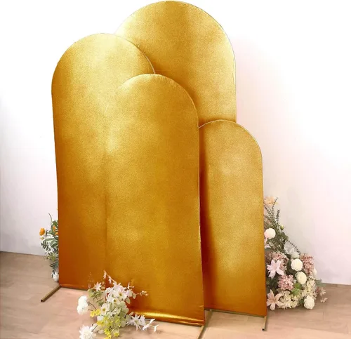 Vista 4 de Efavormart - Juego de 4 fundas de telón de fondo color dorado metálico Chiara – Fundas de arco redondo brillante radiante para bodas reales y fondos