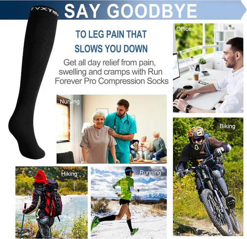 Vista 5 de 3 pares de calcetines de compresión graduados de 20 a 30 mmHg medias altas hasta la rodilla negras para hombres y mujeres, viajes en avión, correr