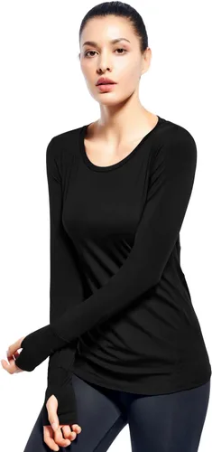 Vista 3 de Camisetas de yoga de manga larga para mujer con agujero para el pulgar
