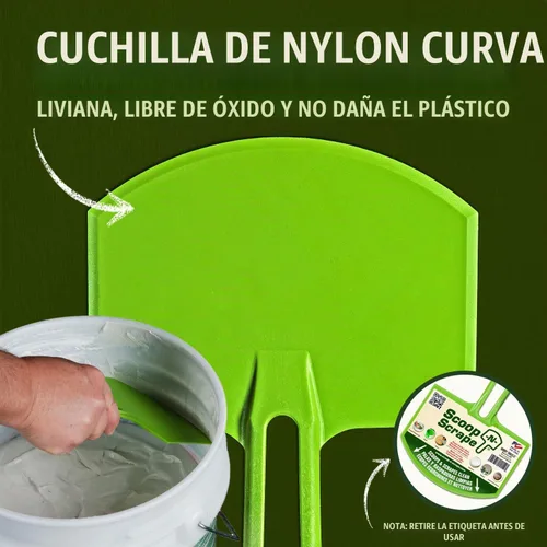 Vista 3 de Buddy Tools - Cuchara curvada para cubos de 5 galones, raspador de cubo de nailon para barro de paneles de yeso, pintura, resina epoxi, raspa cubos