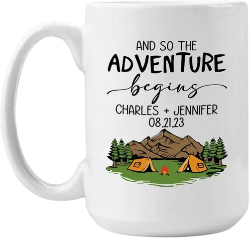 Vista 10 de Taza personalizada de fogata – 11 oz y 15 onzas, nombre personalizado, diseños de aventura y montaña, perfecta para campistas y viajeros