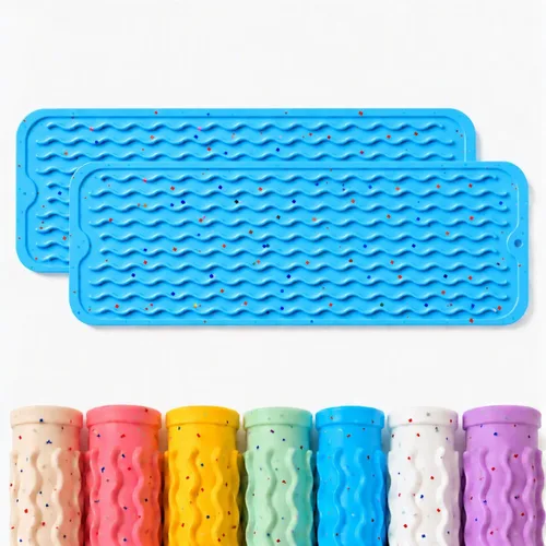 Vista 28 de CAKETIME Paquete de 2 tapetes de secado de platos de silicona multicolor para encimera de cocina, comedor, manteles individuales resistentes al