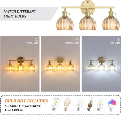 Vista 202 de Shenmoyl Lámparas de baño, lámpara de pared de 2 luces para tocador sobre espejo con pantalla de vidrio tulipán blanco para dormitorio, sala