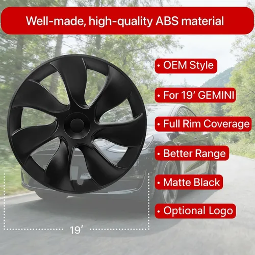 Vista 2 de KAVANIC 4 piezas de cubierta de rueda Compatible con Tesla Model Y 19 pulgadas 2020-2024 ABS tapacubos estilo cuchilla negro mate Compatible