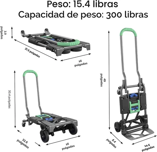 Vista 7 de Cosco Shifter Carretilla de mano plegable multiposición y carretilla, capacidad de 300 lb, color verde, 12222PBG1E