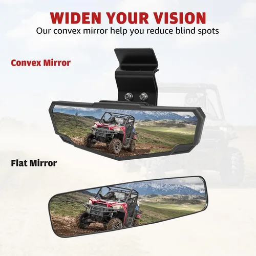 Vista 4 de HAKA TOUGH Espejo retrovisor central para Can Am Defender/Polaris Ranger, UTV Espejo retrovisor ancho convexo para Ranger 570 900 xp 1000 Crew